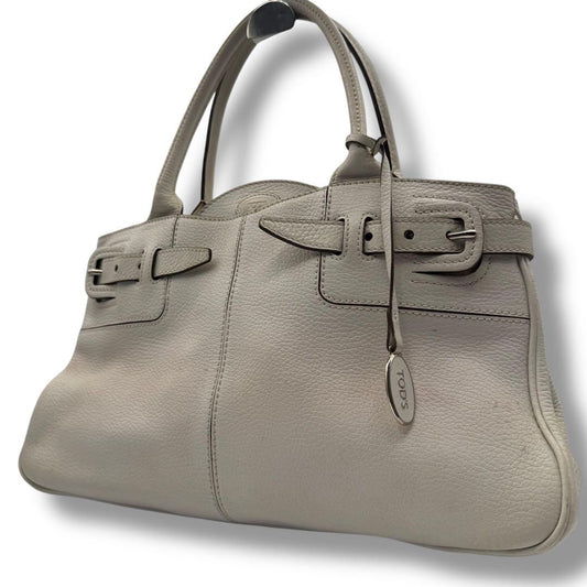 TOD'S Hand Bag Tote Purse Leather White Authentic