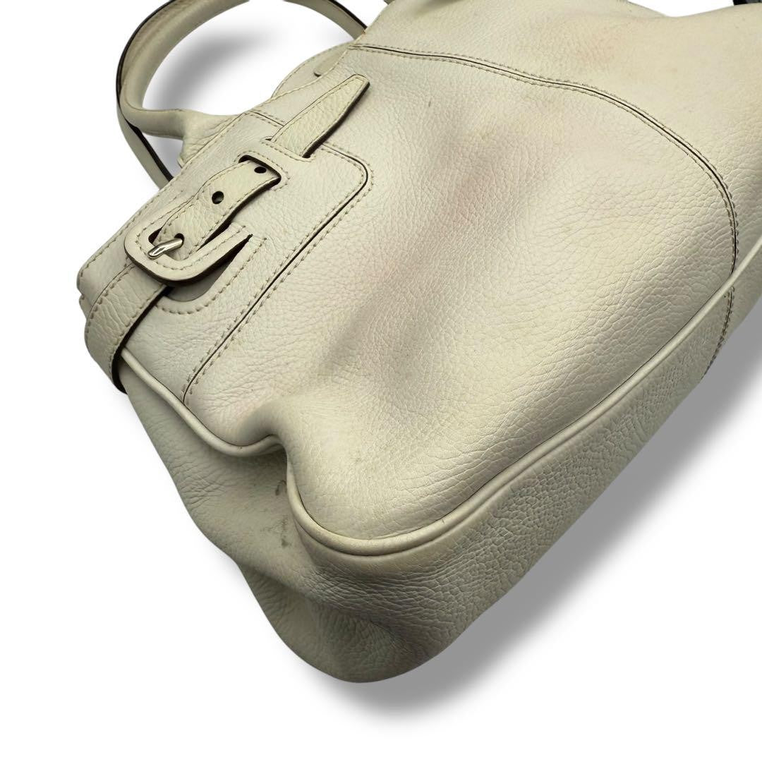 TOD'S Hand Bag Tote Purse Leather White Authentic