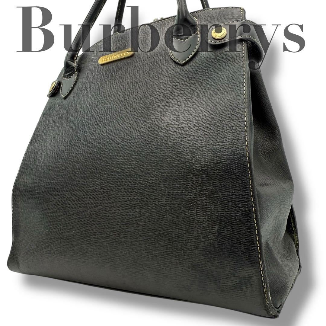 BURBERRYS Hand Bag Tote Purse Nova Check Leather Black Authentic