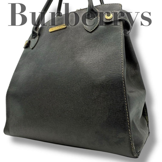 BURBERRYS Hand Bag Tote Purse Nova Check Leather Black Authentic