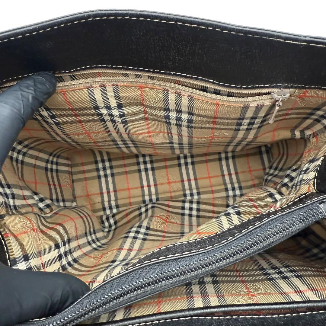 BURBERRYS Hand Bag Tote Purse Nova Check Leather Black Authentic