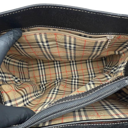 BURBERRYS Hand Bag Tote Purse Nova Check Leather Black Authentic