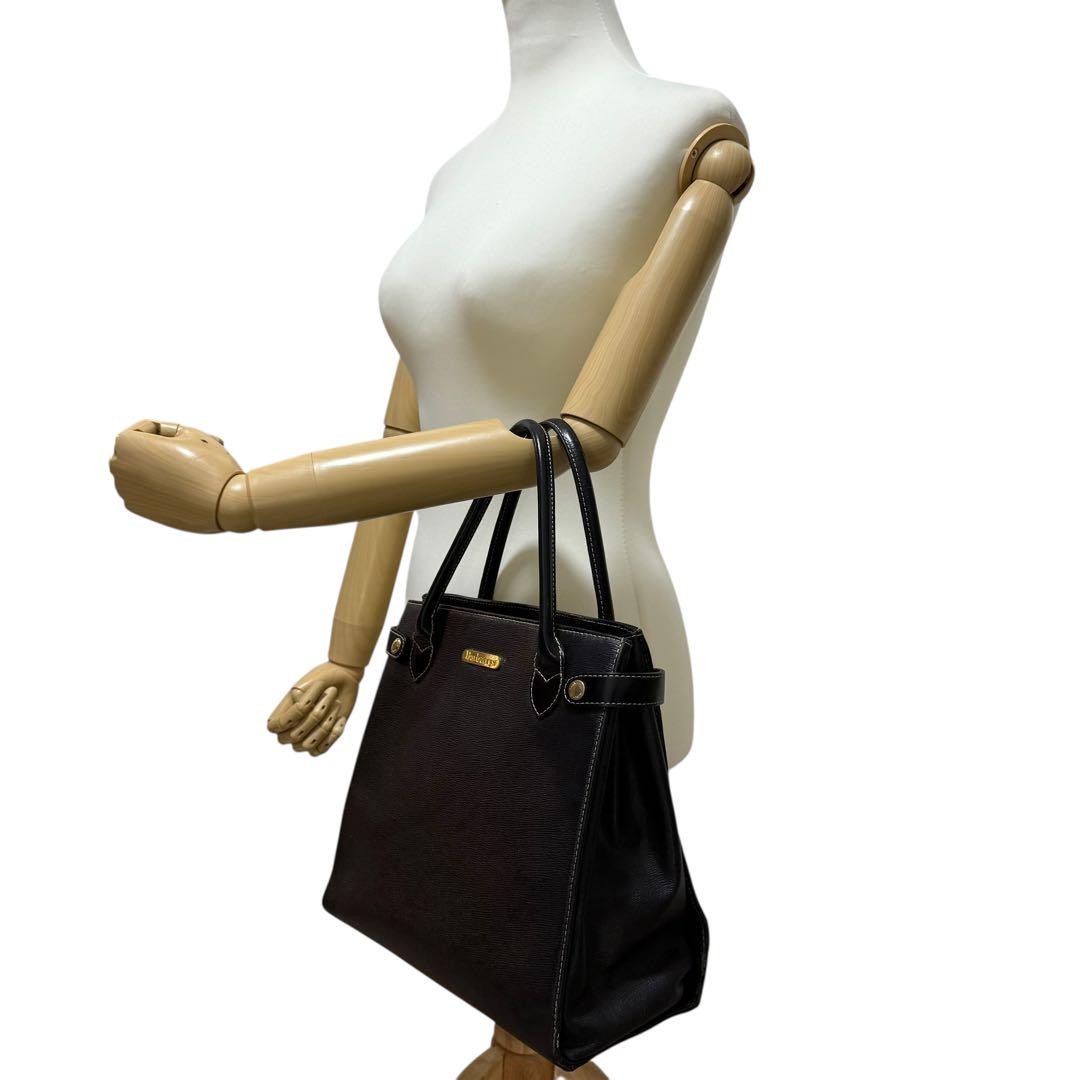 BURBERRYS Hand Bag Tote Purse Nova Check Leather Black Authentic