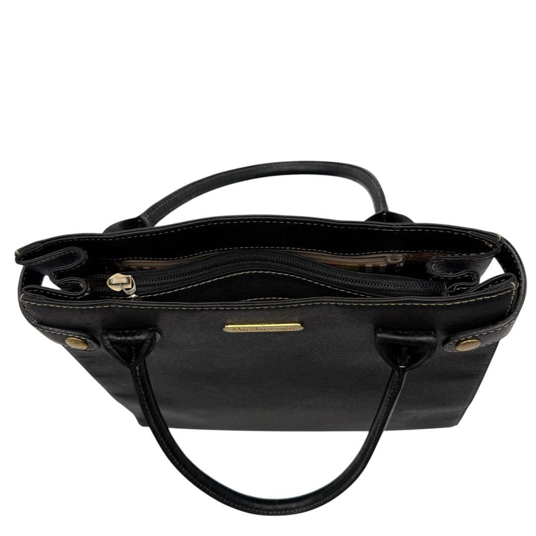 BURBERRYS Hand Bag Tote Purse Nova Check Leather Black Authentic