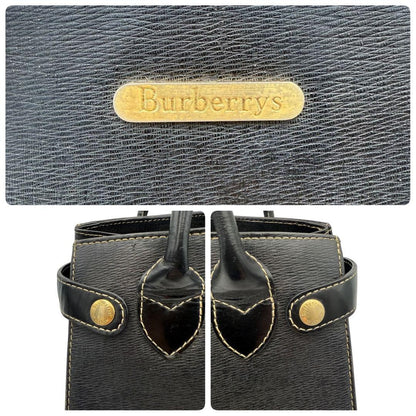 BURBERRYS Hand Bag Tote Purse Nova Check Leather Black Authentic