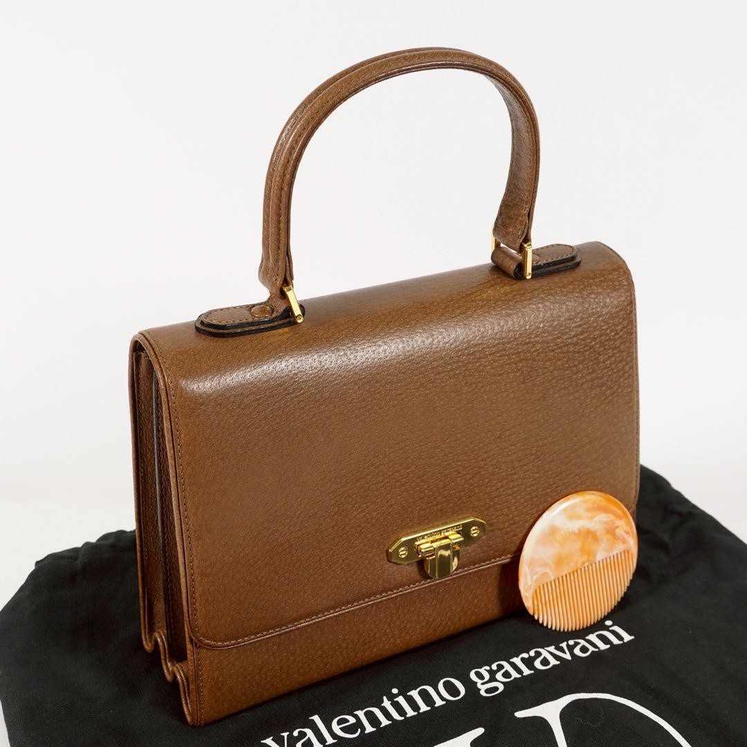 Valentino Garavani Hand Bag Tote Purse Leather Brown Authentic