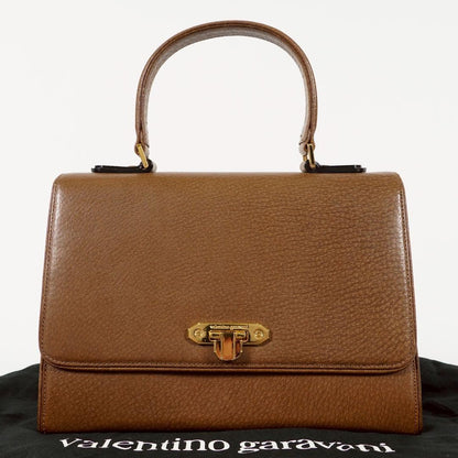 Valentino Garavani Hand Bag Tote Purse Leather Brown Authentic