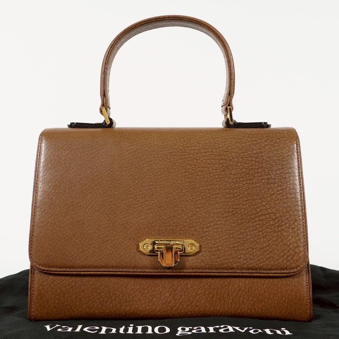 Valentino Garavani Hand Bag Tote Purse Leather Brown Authentic