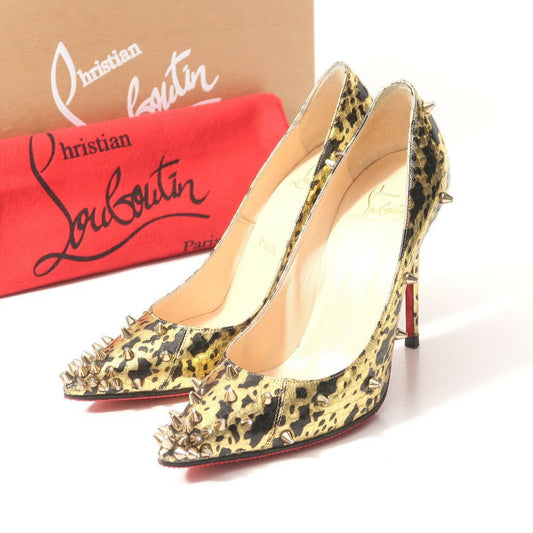 Christian Louboutin Shoes Pumps Heel Studs EU 36 US 6 Leather Gold Black Auth
