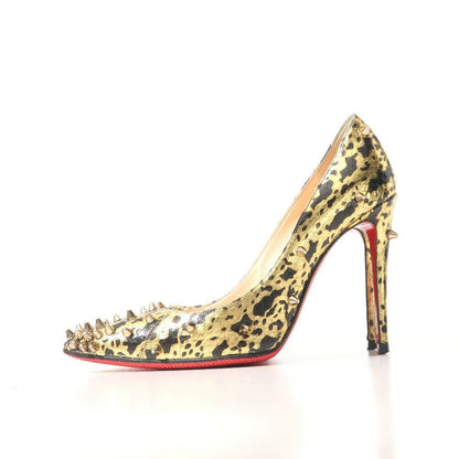 Christian Louboutin Shoes Pumps Heel Studs EU 36 US 6 Leather Gold Black Auth