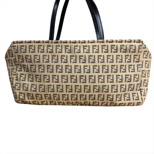 FENDI Hand Bag Tote Purse FF Zucchino Canvas Beige Authentic
