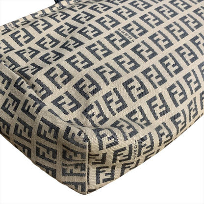 FENDI Hand Bag Tote Purse FF Zucchino Canvas Beige Authentic
