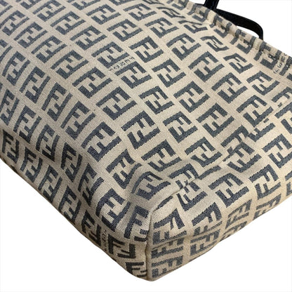 FENDI Hand Bag Tote Purse FF Zucchino Canvas Beige Authentic
