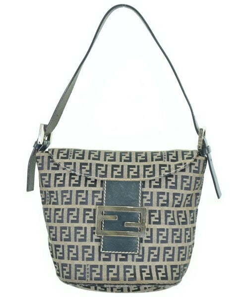 FENDI Hand Shoulder Bag Tote Purse FF Zucchino Gray Navy Authentic