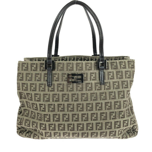 FENDI Hand Bag Tote Purse FF Zucchino Brown Authentic