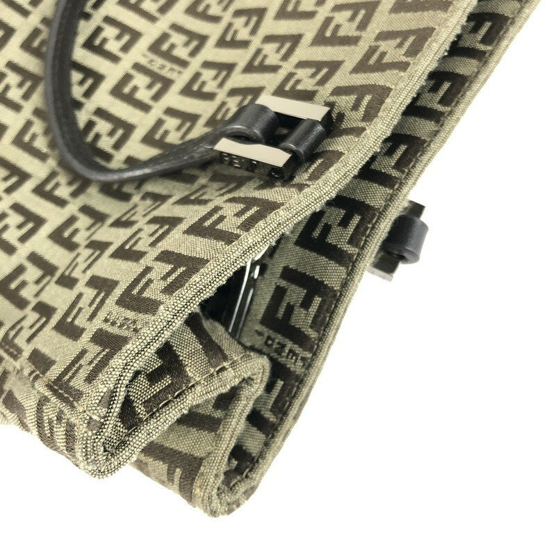 FENDI Hand Bag Tote Purse FF Zucchino Brown Authentic