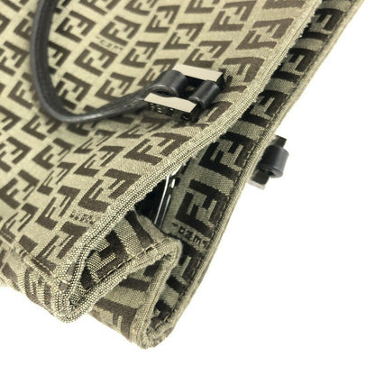 FENDI Hand Bag Tote Purse FF Zucchino Brown Authentic