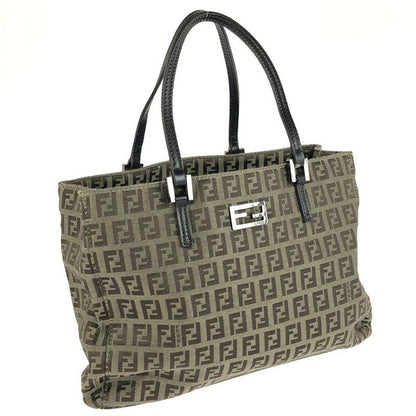 FENDI Hand Bag Tote Purse FF Zucchino Brown Authentic