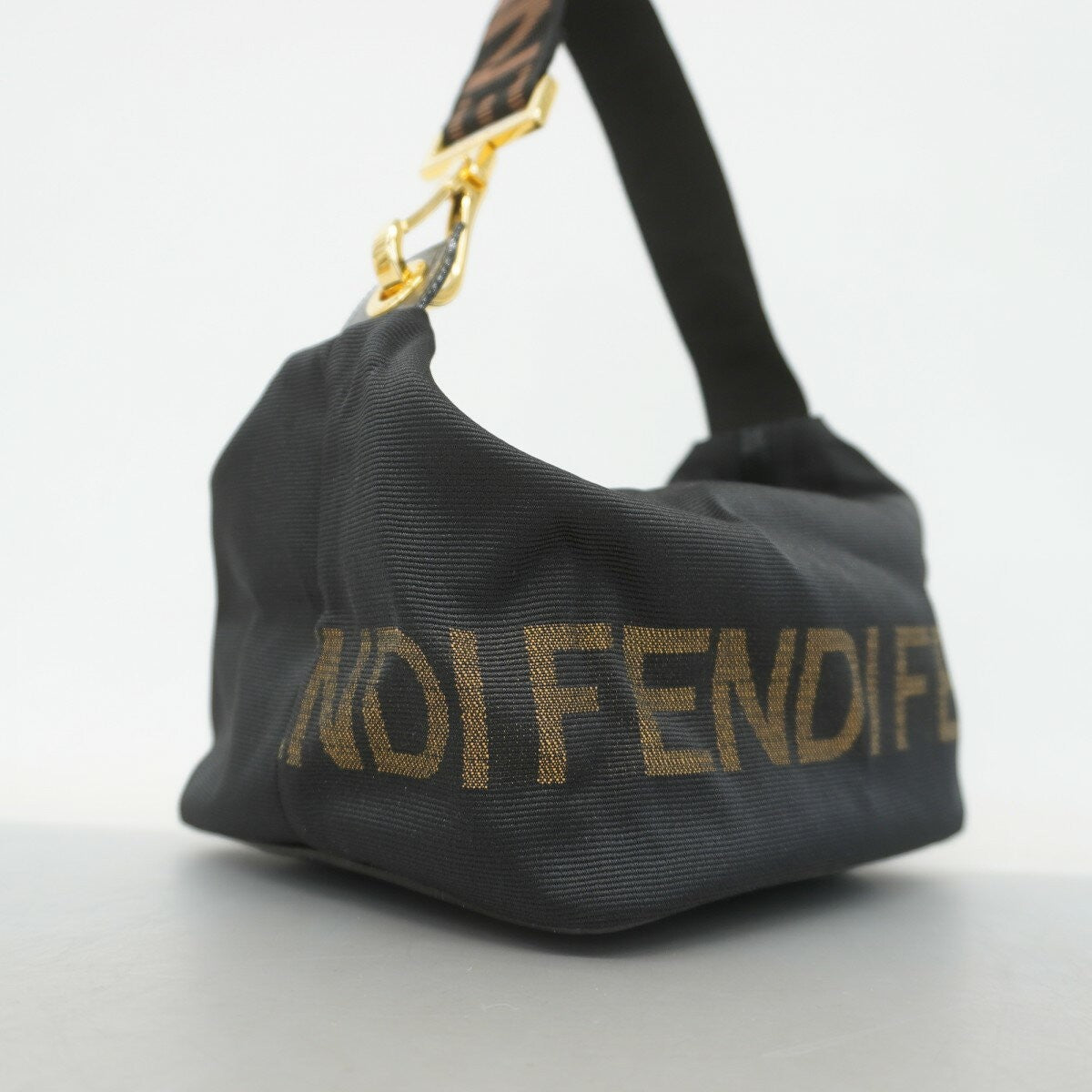 FENDI Hand Bag Tote Purse Logo Nylon Black Authentic