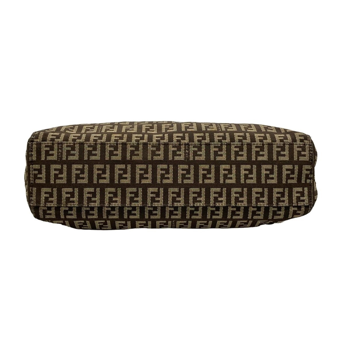 FENDI Hand Bag Tote Purse FF Zucchino Jacquard Leather Dark Brown Beige Auth