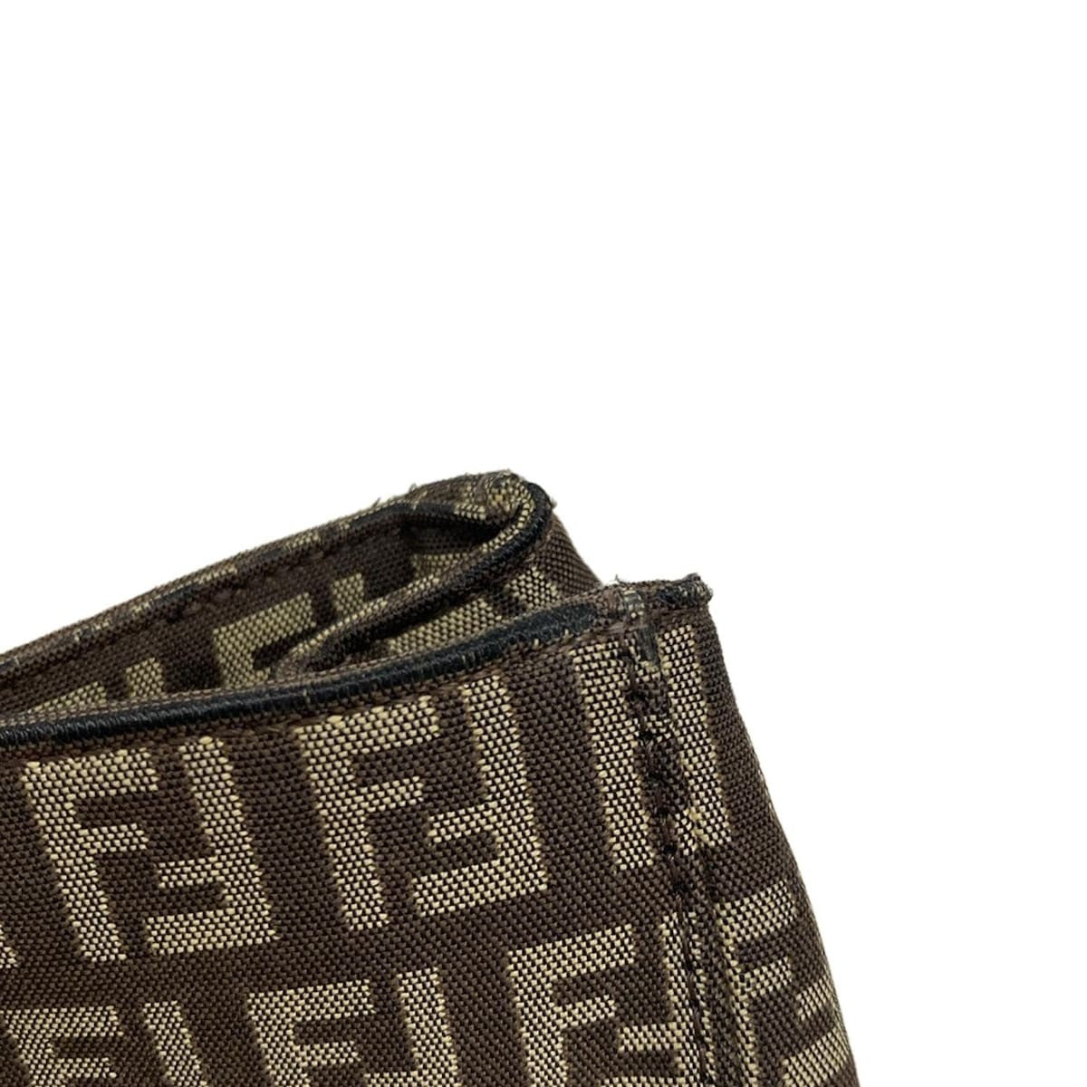 FENDI Hand Bag Tote Purse FF Zucchino Jacquard Leather Dark Brown Beige Auth