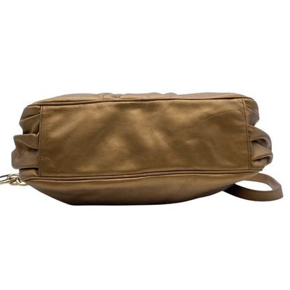 FENDI Shoulder Bag Purse FF Baguette Leather Gold Authentic