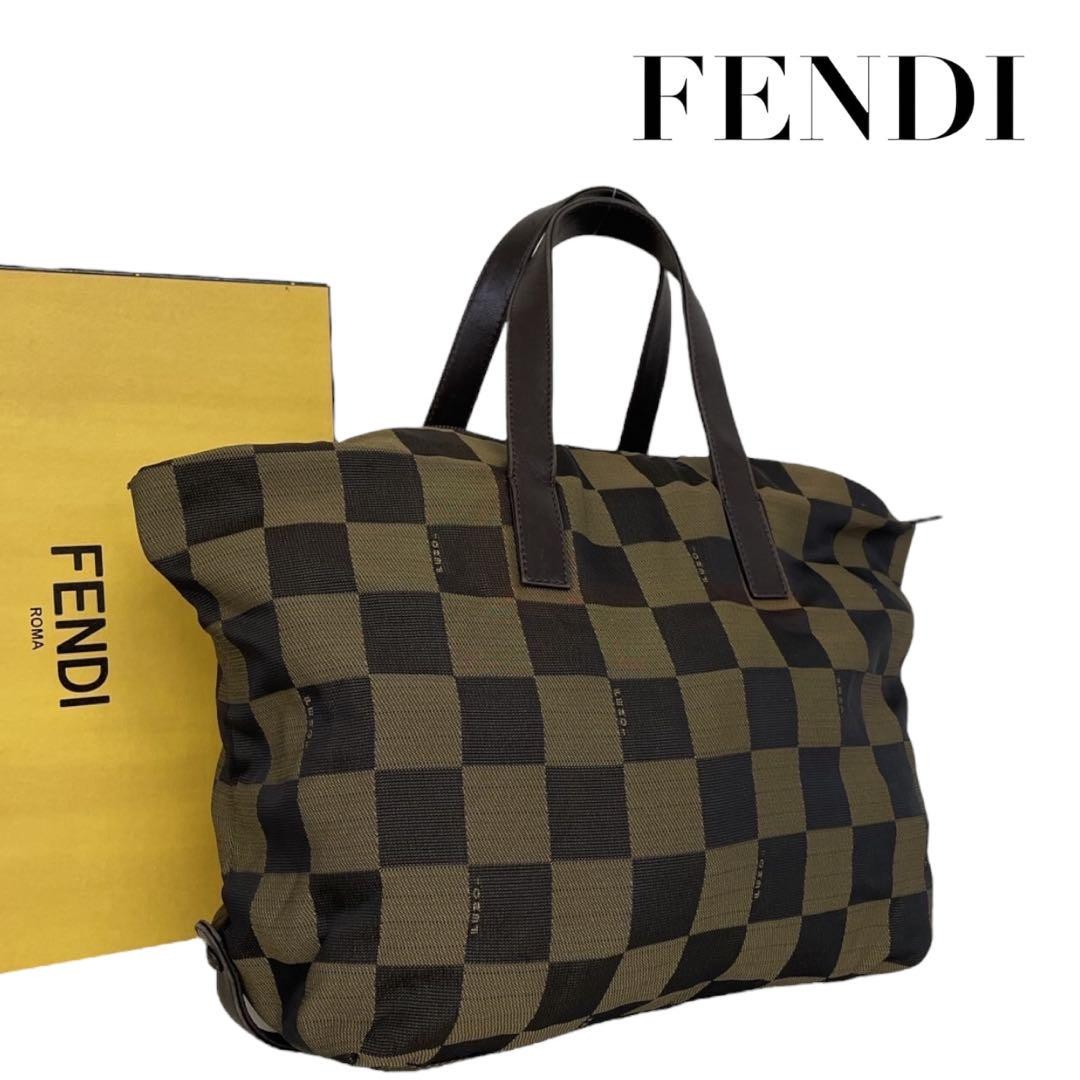 FENDI Hand Bag Tote Purse Boston Bag Pecan Nylon Authentic