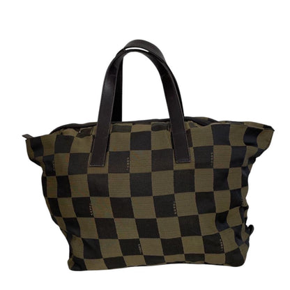 FENDI Hand Bag Tote Purse Boston Bag Pecan Nylon Authentic