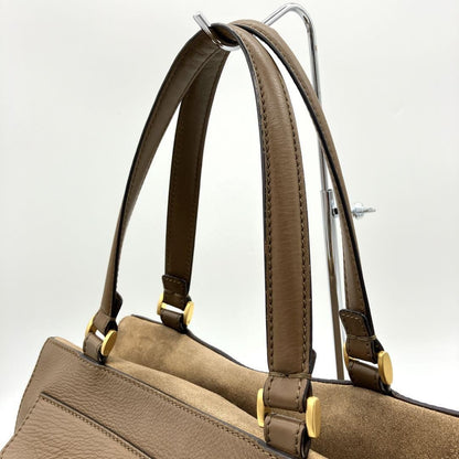 FENDI Hand Bag Tote Purse Pecan Canvas Leather Suede Brown Black Authentic