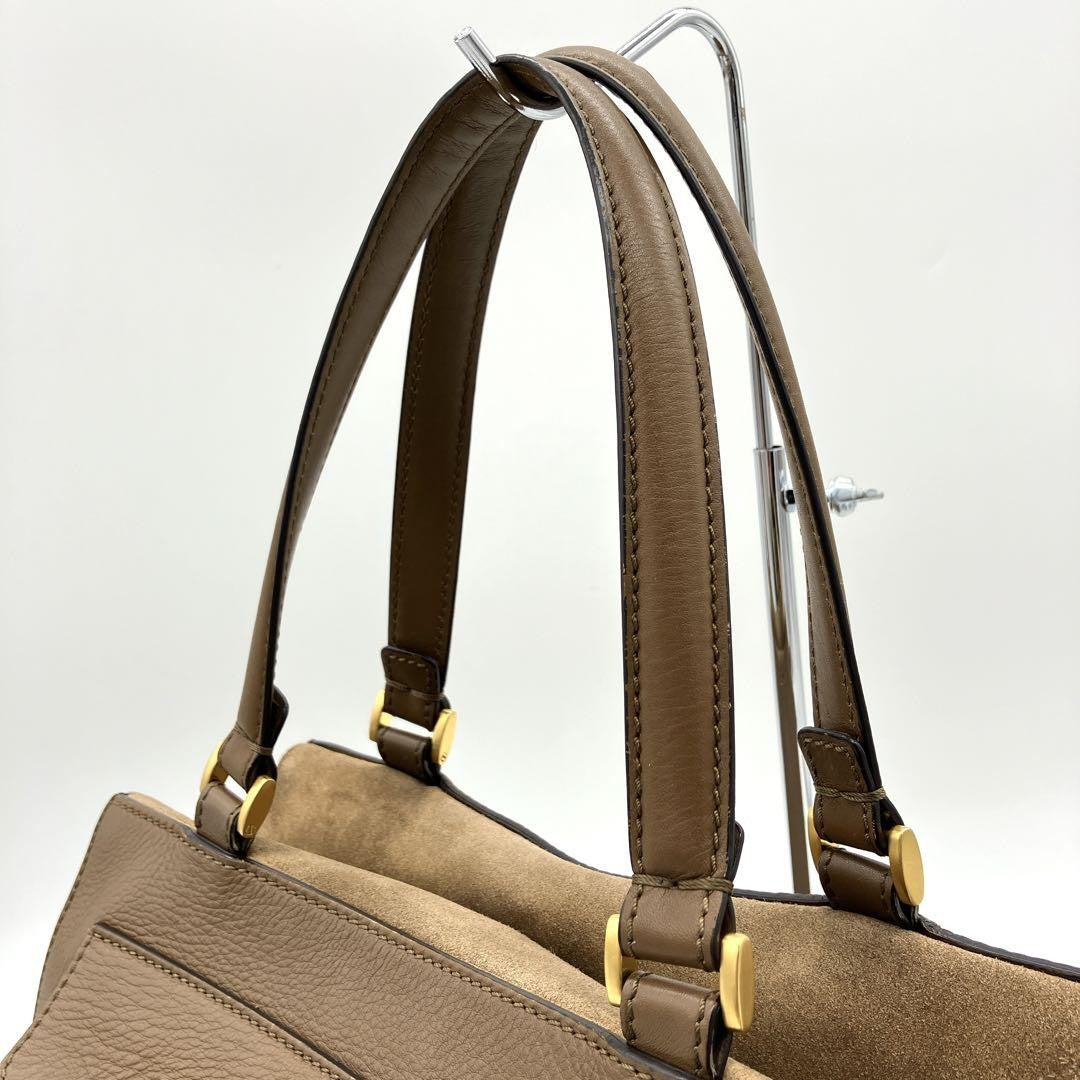 FENDI Hand Bag Tote Purse Pecan Canvas Leather Suede Brown Black Authentic