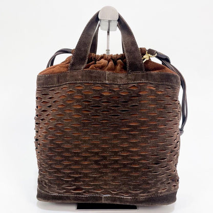 FENDI Hand Shoulder Bag Tote Purse 2way FF Suede Leather Brown Authentic