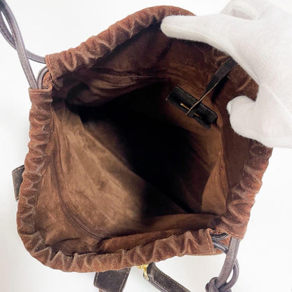 FENDI Hand Shoulder Bag Tote Purse 2way FF Suede Leather Brown Authentic