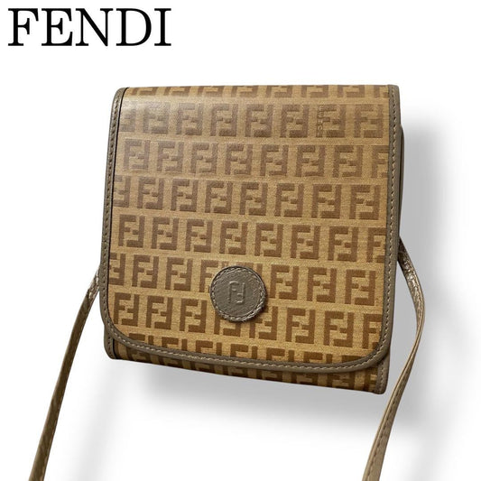 FENDI Shoulder Bag Purse FF Zucca Brown Authentic