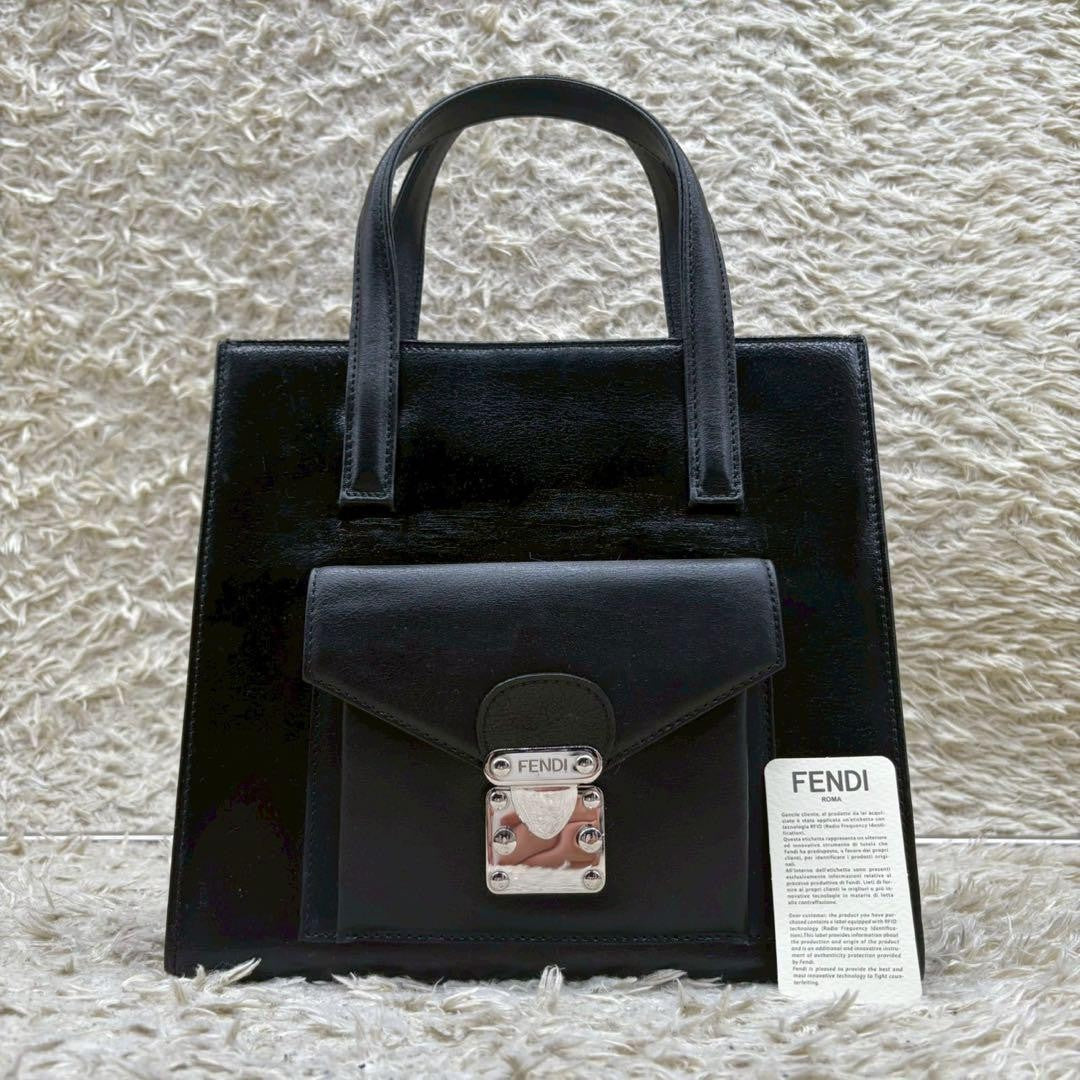 FENDI Hand Bag Tote Purse Leather Black Authentic