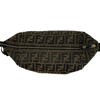 FENDI Hand Bag Tote Purse Vanity FF Zucca Canvas Leather Khaki Authentic