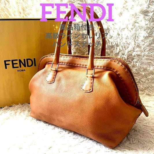 FENDI Hand Bag Tote Purse Selleria Leather Brown Authentic