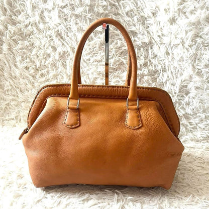 FENDI Hand Bag Tote Purse Selleria Leather Brown Authentic