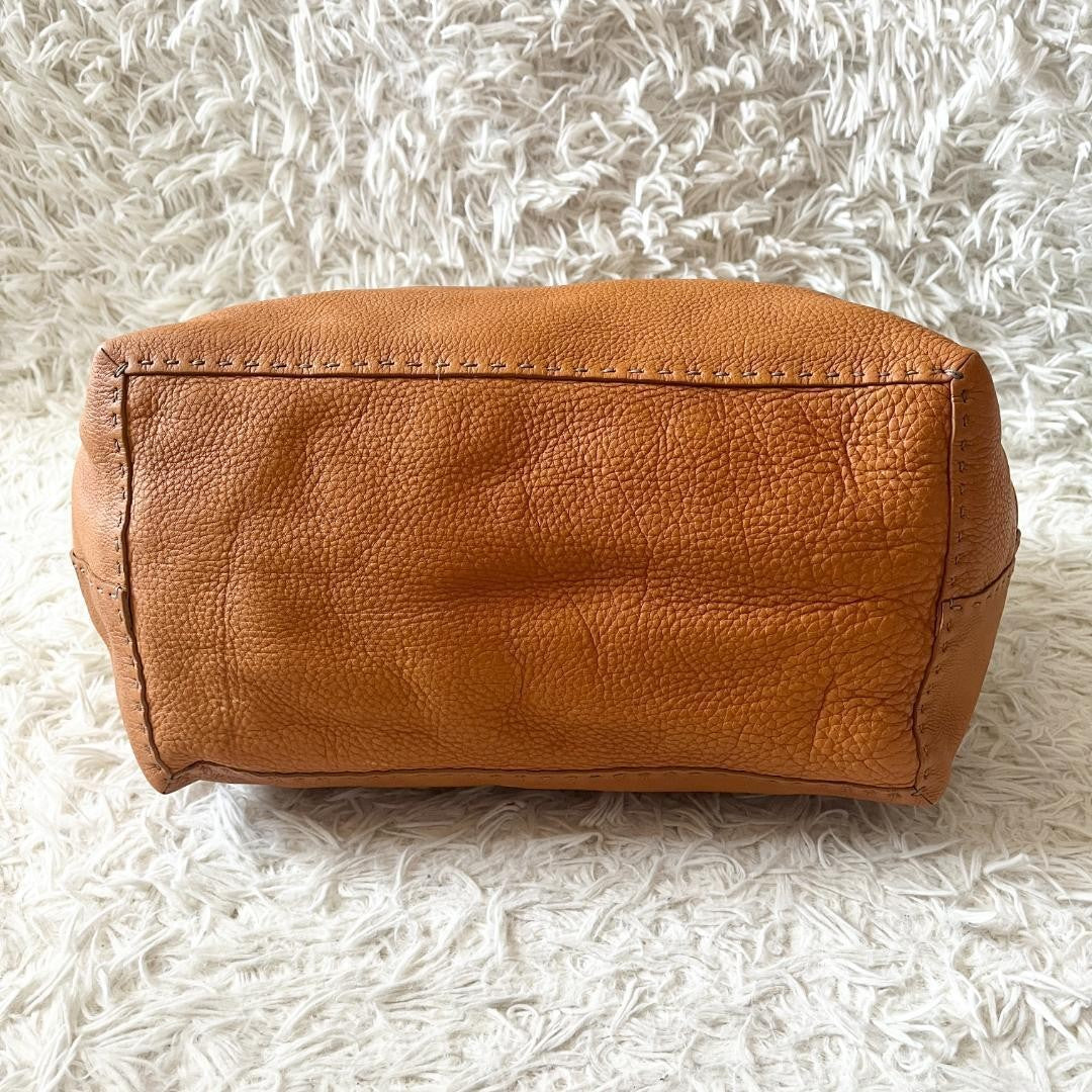 FENDI Hand Bag Tote Purse Selleria Leather Brown Authentic