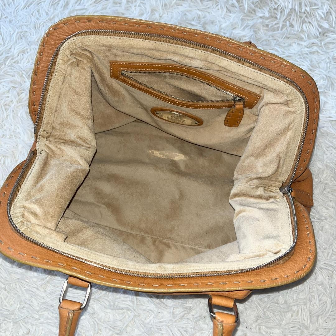FENDI Hand Bag Tote Purse Selleria Leather Brown Authentic