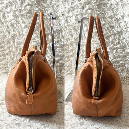 FENDI Hand Bag Tote Purse Selleria Leather Brown Authentic