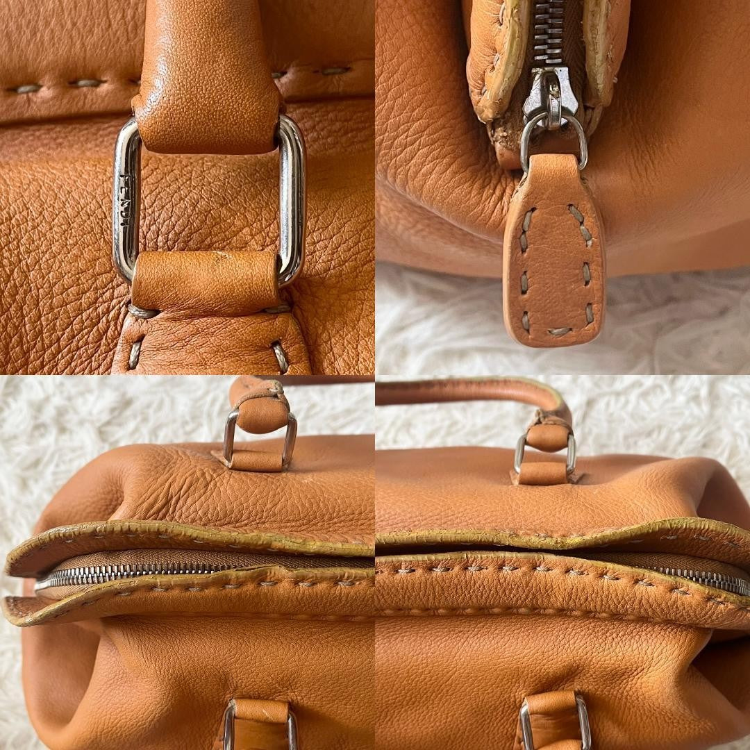 FENDI Hand Bag Tote Purse Selleria Leather Brown Authentic
