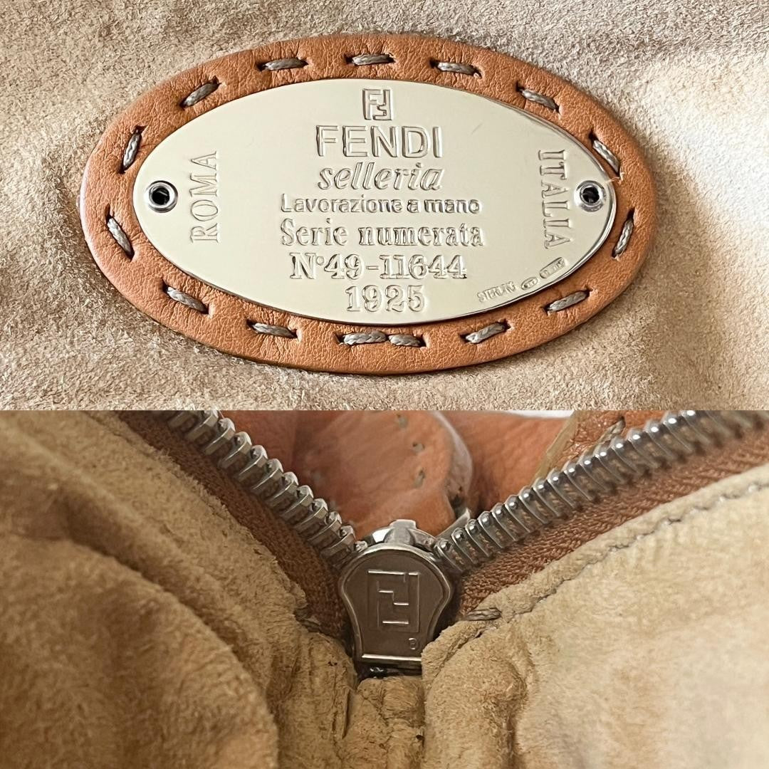 FENDI Hand Bag Tote Purse Selleria Leather Brown Authentic