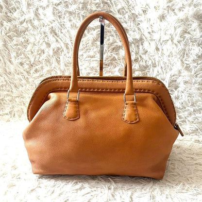 FENDI Hand Bag Tote Purse Selleria Leather Brown Authentic