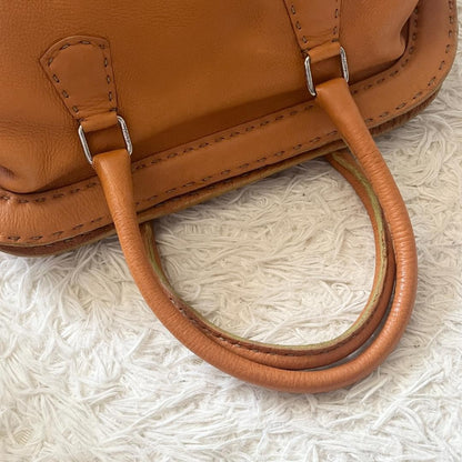 FENDI Hand Bag Tote Purse Selleria Leather Brown Authentic