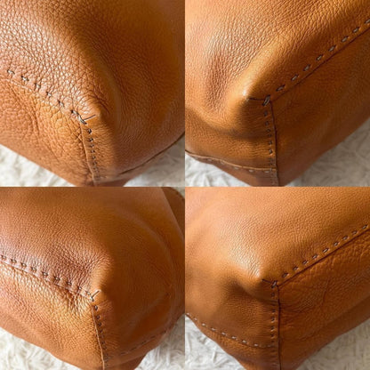 FENDI Hand Bag Tote Purse Selleria Leather Brown Authentic