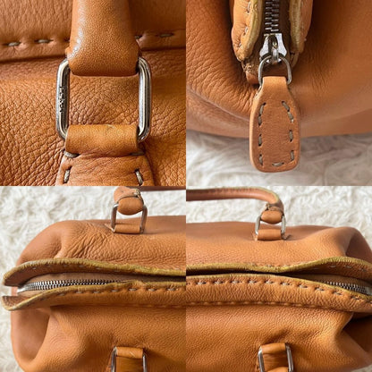 FENDI Hand Bag Tote Purse Selleria Leather Brown Authentic