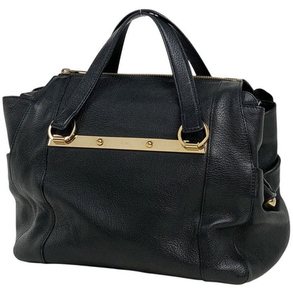 Chloe Hand Bag Tote Purse 2way Logo Leather Black Authentic
