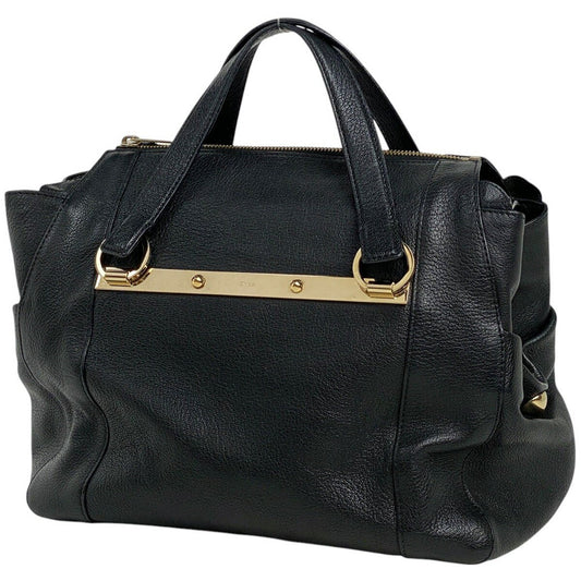 Chloe Hand Bag Tote Purse 2way Logo Leather Black Authentic
