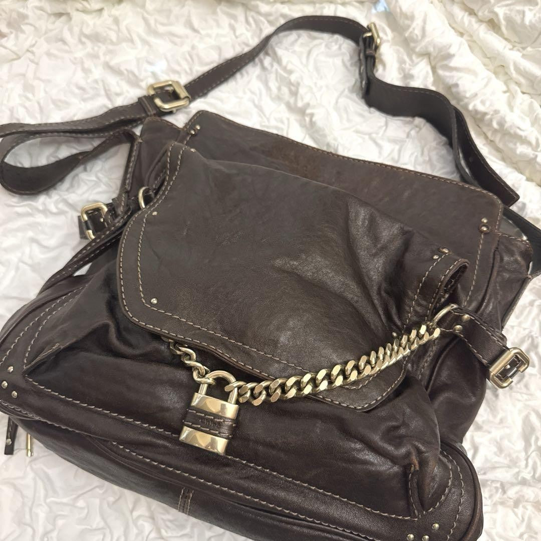 Chloe Shoulder Bag Purse paddington Leather Dark Brown Authentic