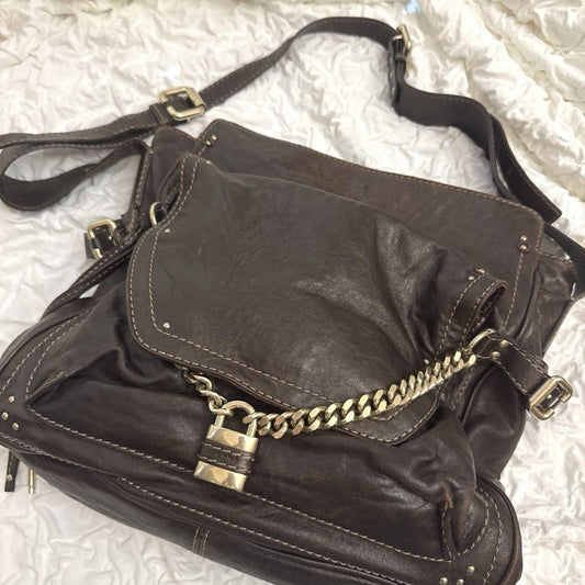 Chloe Shoulder Bag Purse paddington Leather Dark Brown Authentic